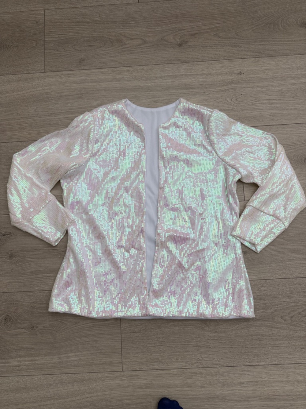 Iridescent Sequin Open-Front Jacket - White